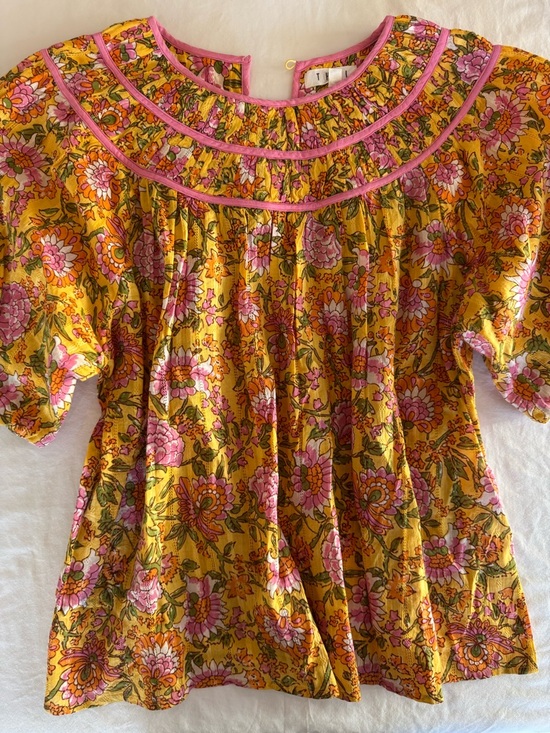 THML Tops - THML Floral Smocked Yoke Women’s Top in Yellow and Pink M